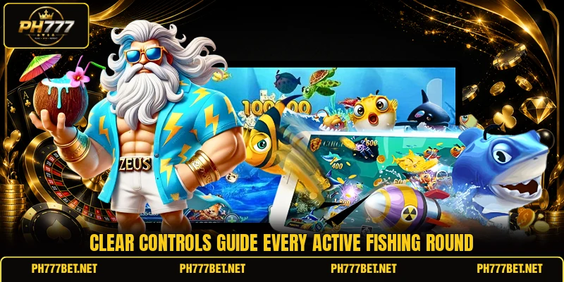 Clear controls guide every active fishing round