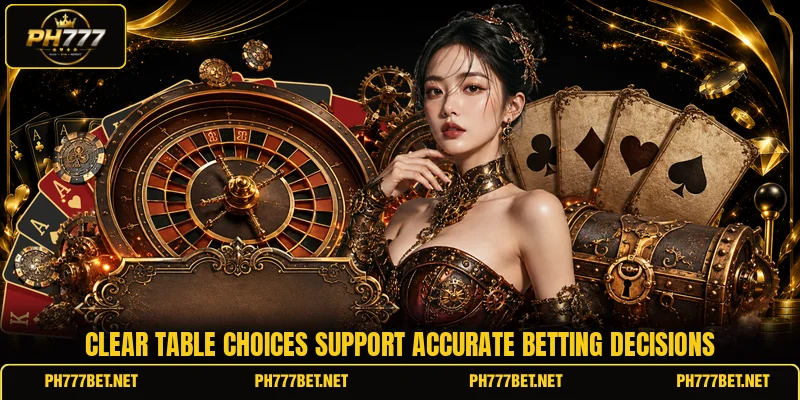 Clear table choices support accurate betting decisions Clear table choices support accurate betting decisions