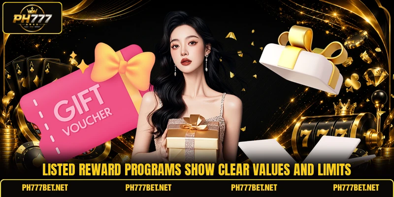 Listed reward programs show clear values and limits