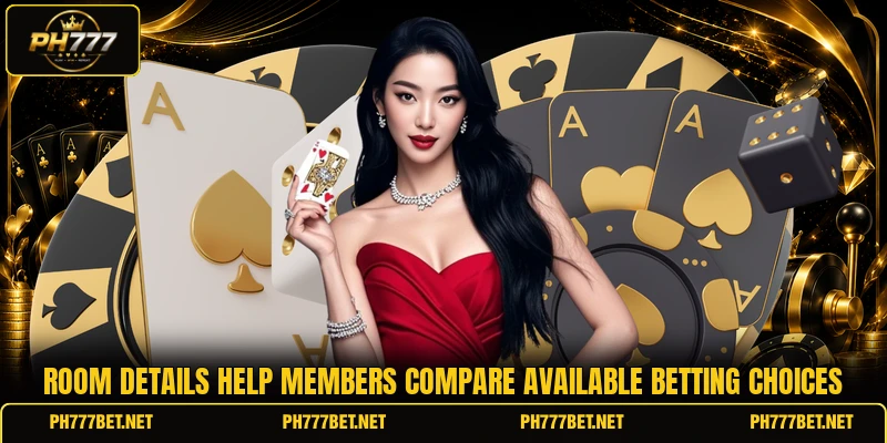 Room details help members compare available betting choices